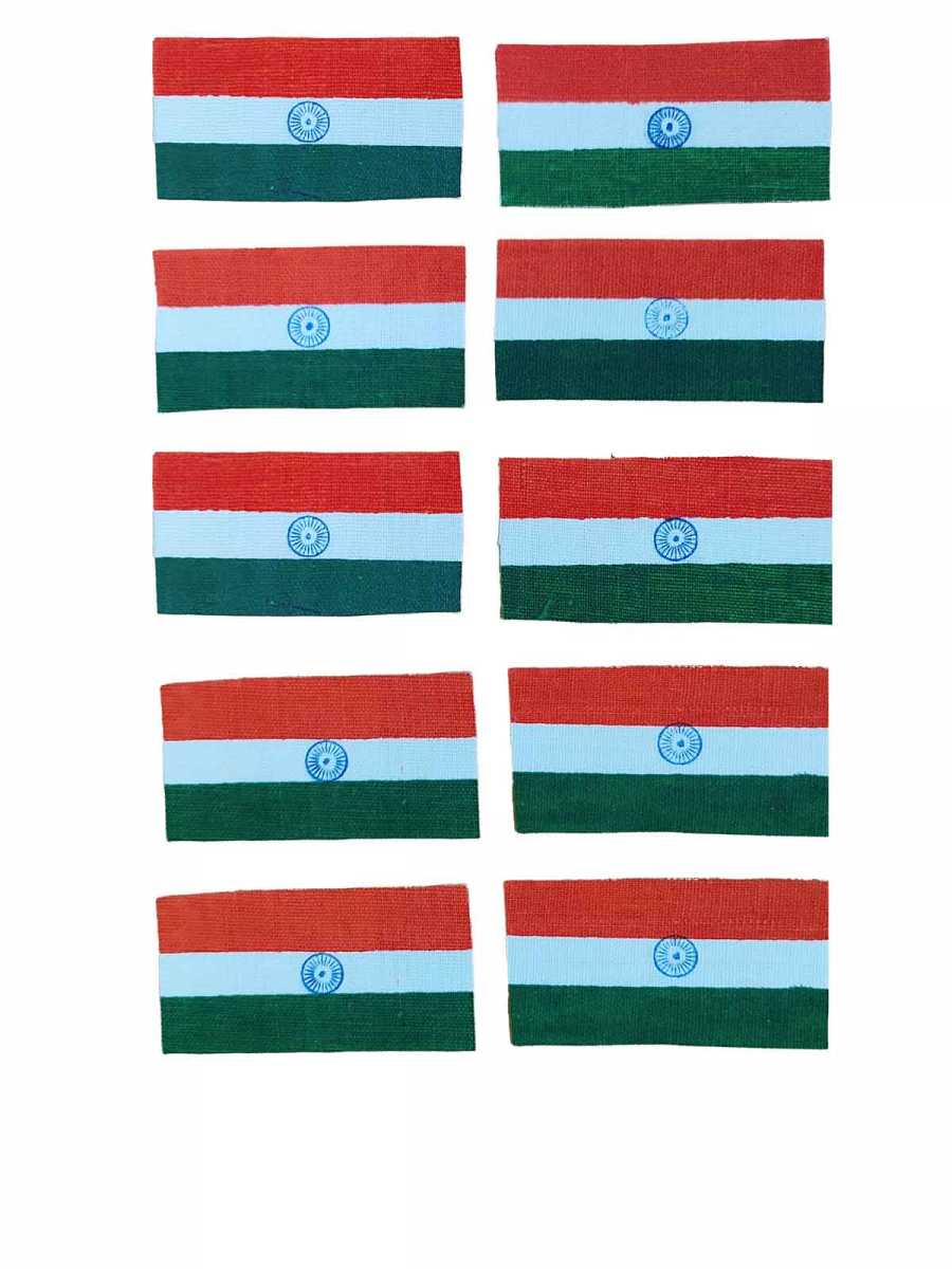 The Indian National Flag | Khadi Cotton Tiranga / Tricolor - Pocket Flag - Set Of 10 - Size : 2 inch X 3 inch