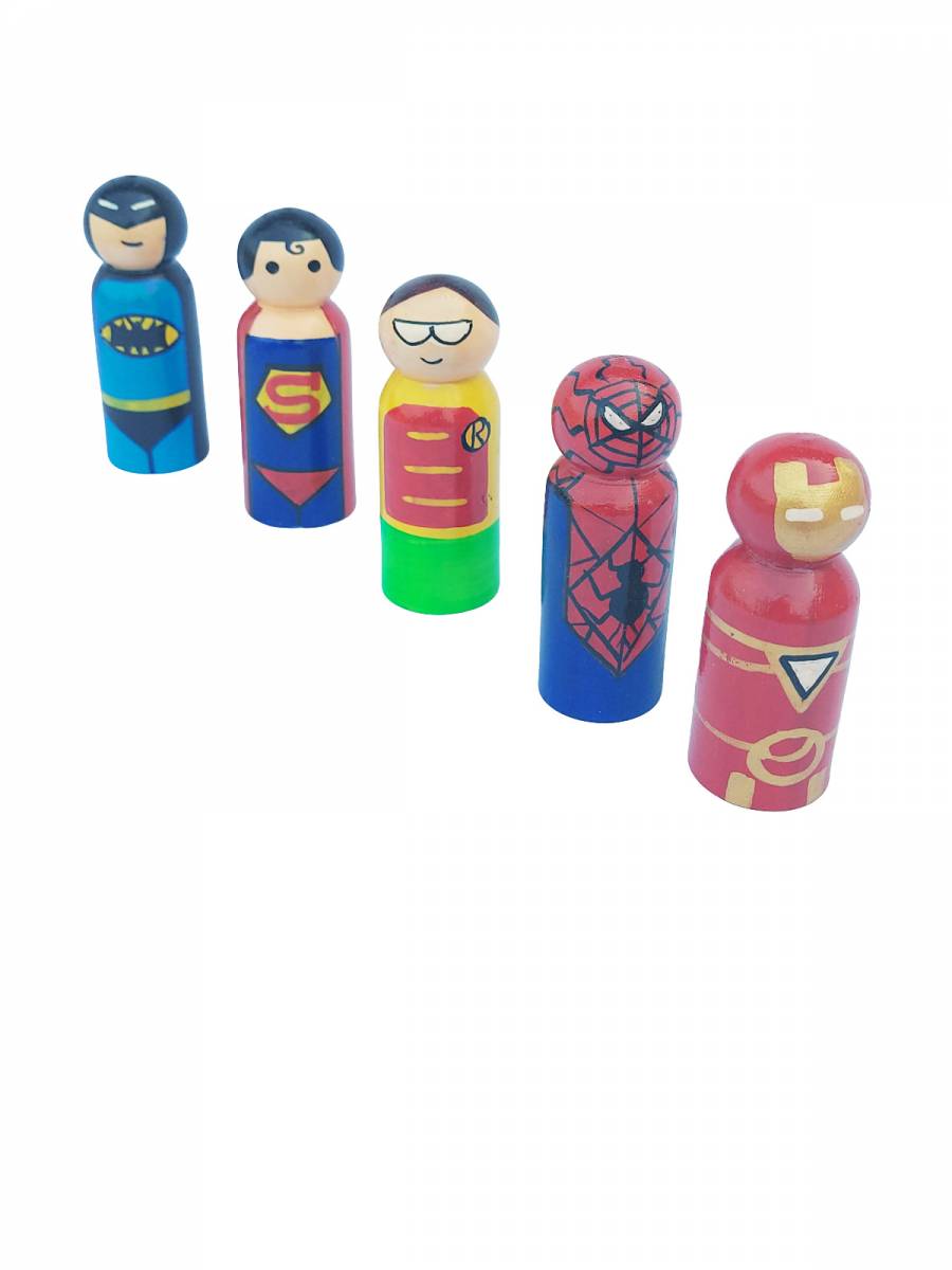 Handcrafted Wooden Super Hero Dolls Set - Channapatna Doll - Geographical Indexed