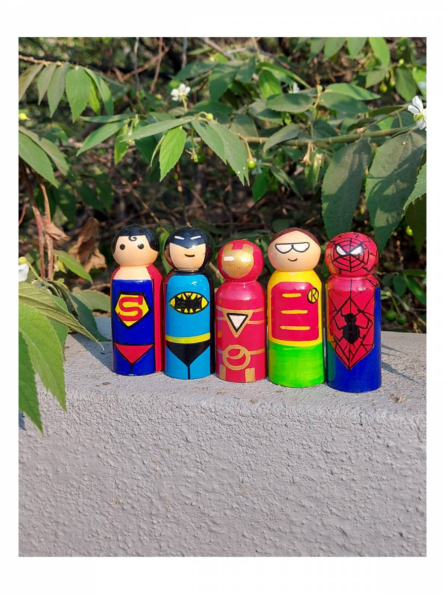 Handcrafted Wooden Super Hero Dolls Set - Channapatna Doll - Geographical Indexed