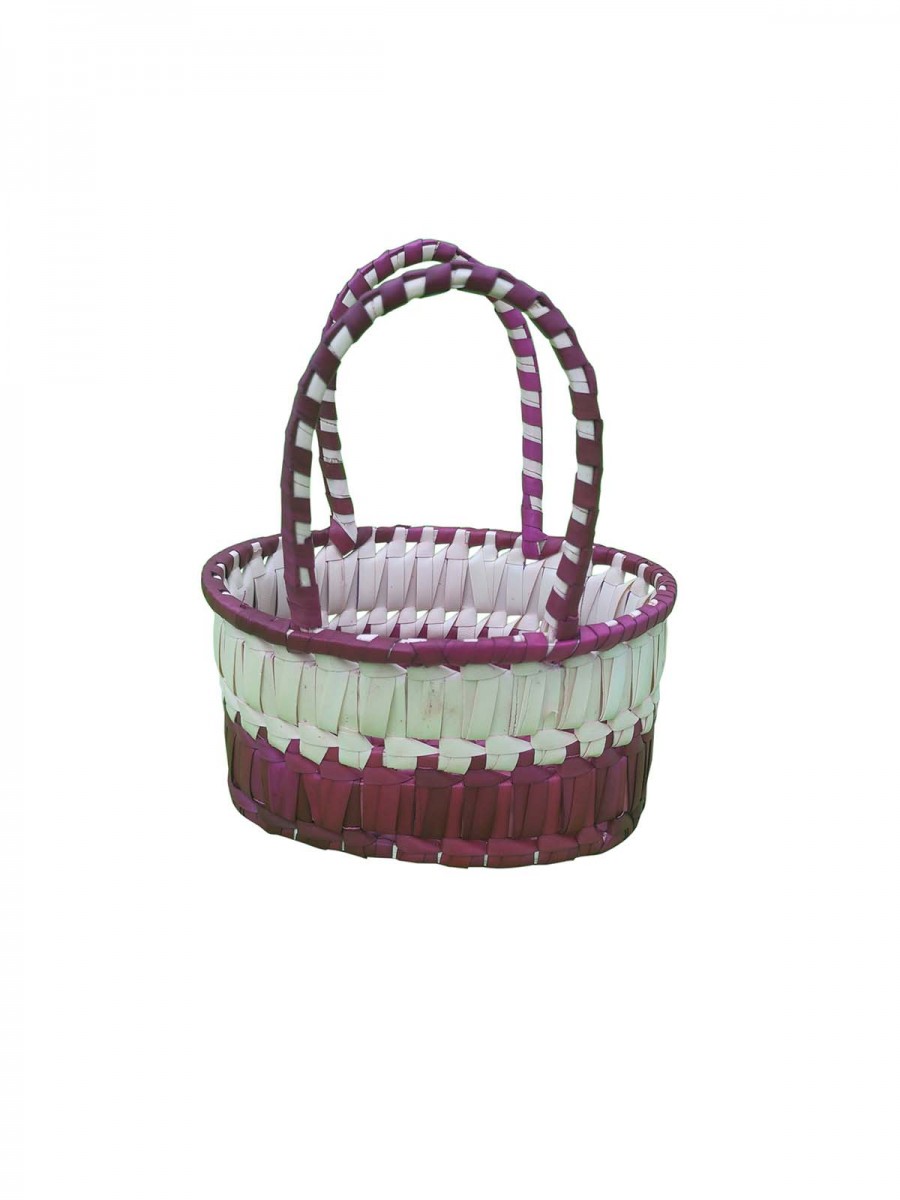 Chettinad Kottan - Small Basket, White-Maroon - Geographical Indexed (pack of 2)