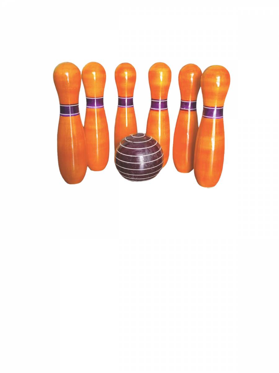 Wooden Bowling Play Set With 6 Pins - Small - Channapatna Toys - Geographical Indexed