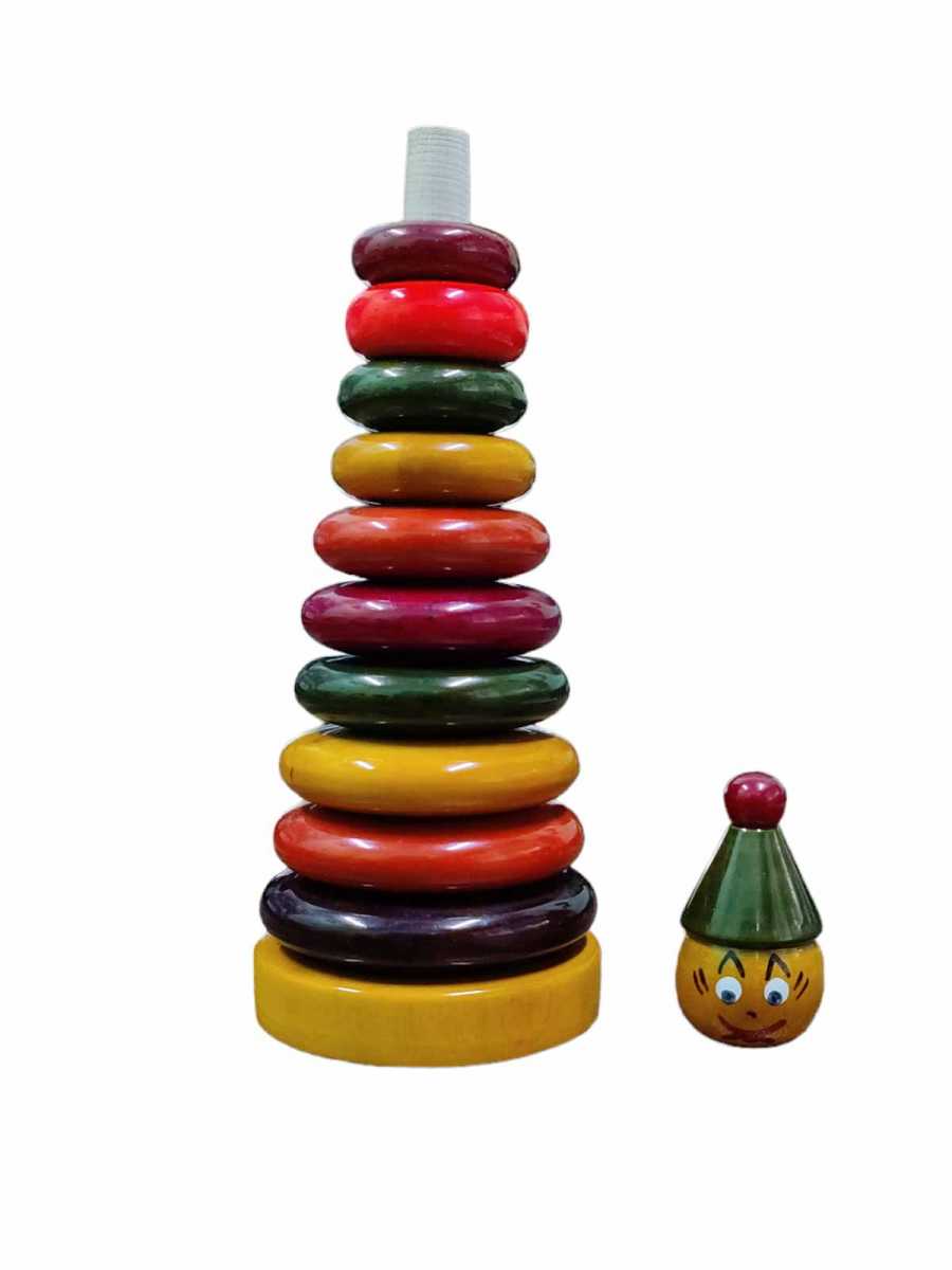 Handcrafted Wooden  Stacking Rings - Joker Face - Channapatna Toys - Geographical Indexed
