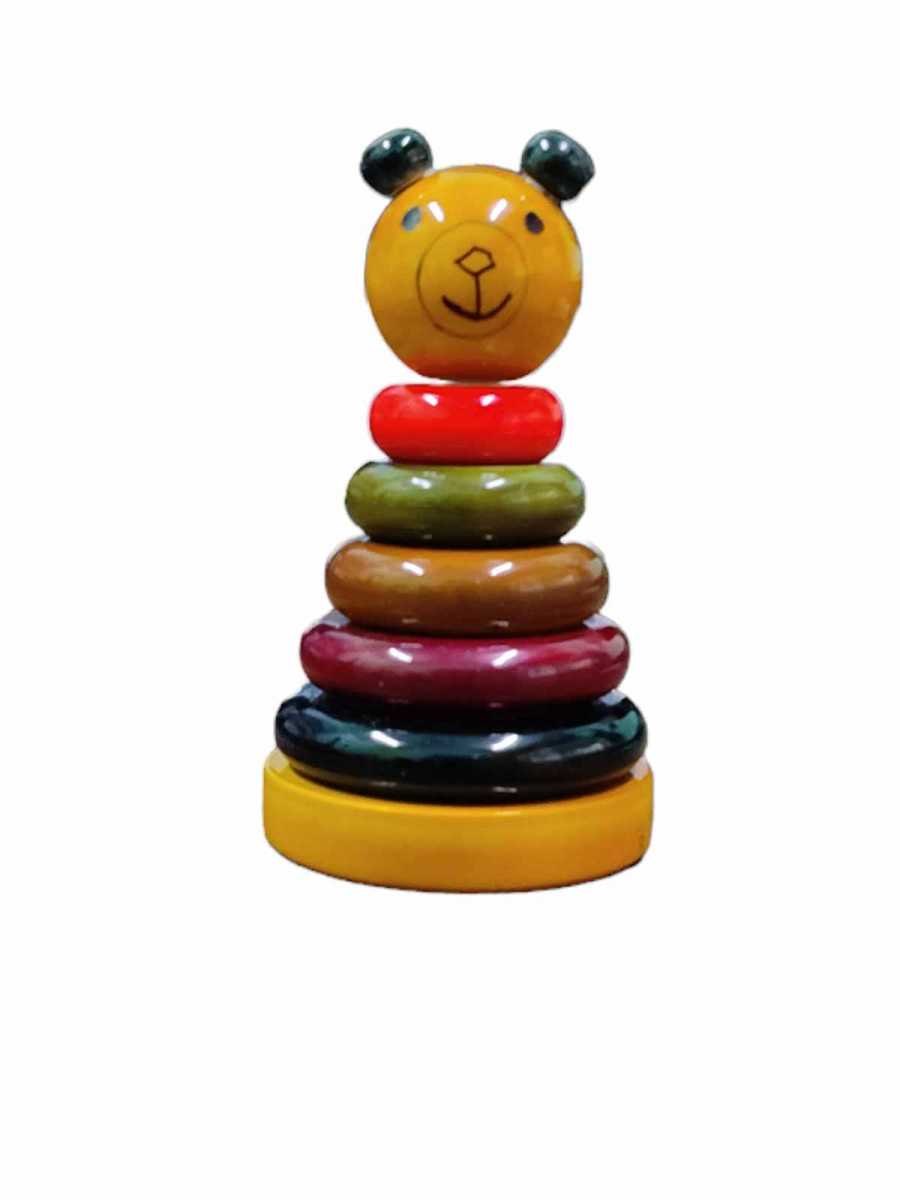 Handcrafted Wooden  Stacking Rings - Teddy Bear Face -  Channapatna Toys - Geographical Indexed