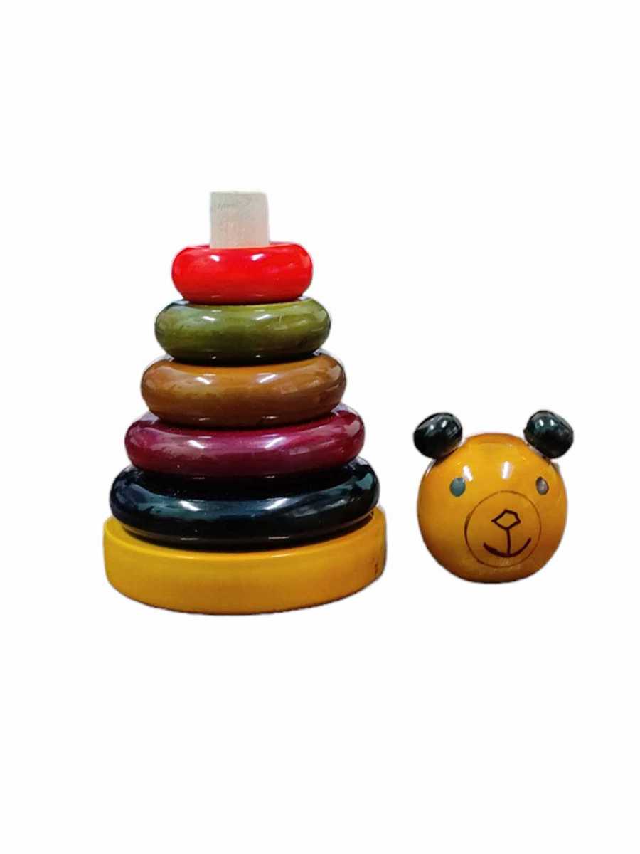 Handcrafted Wooden  Stacking Rings - Teddy Bear Face -  Channapatna Toys - Geographical Indexed