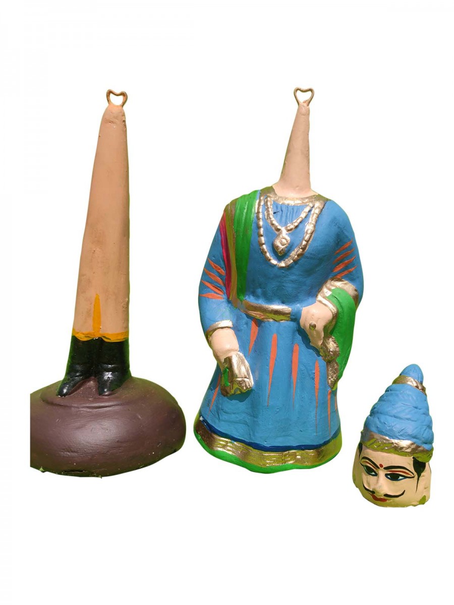 Tanjavur Dancing Couple Doll  : 11 Inch, Light Blue-Pink-Light Blue - Geographical Indexed