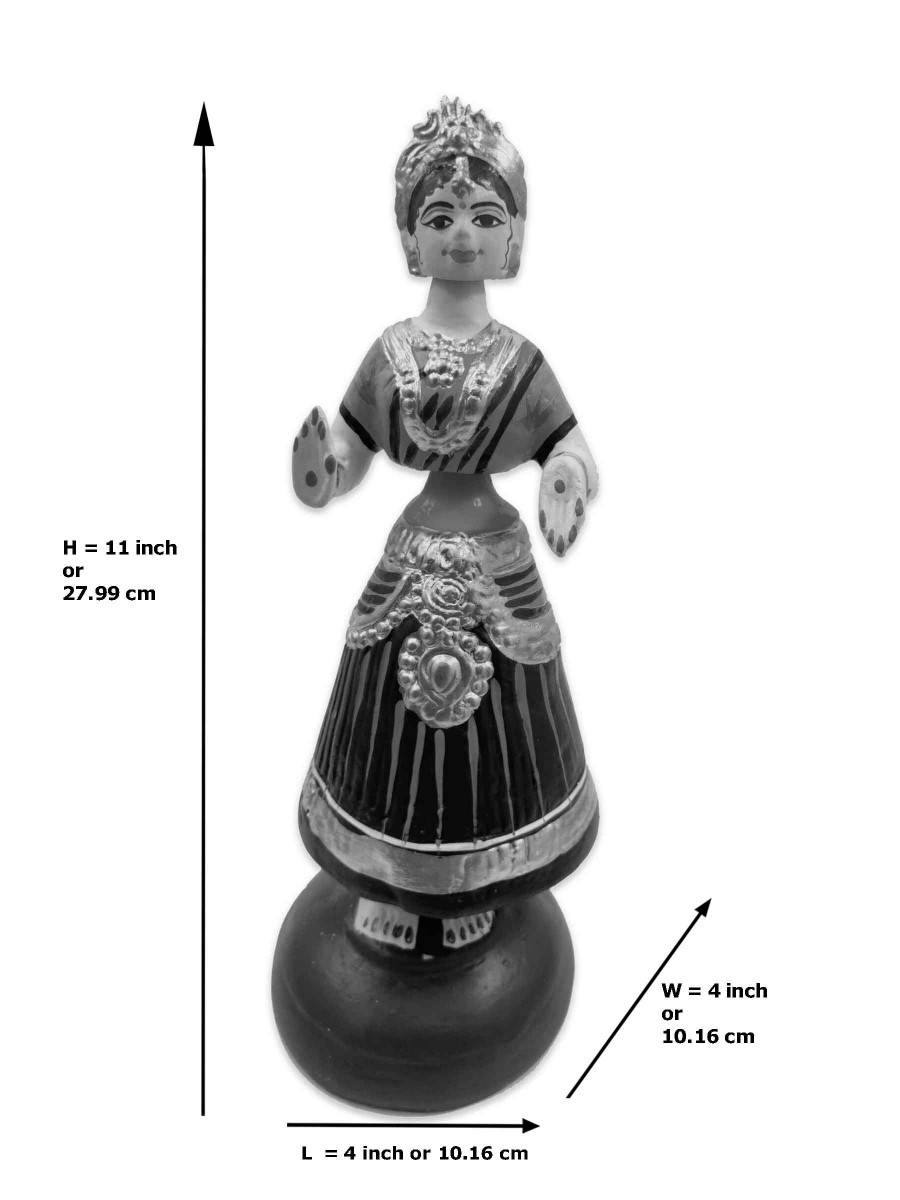 Tanjavur Dancing Doll : 11 Inch, White-Pink-White - Geographical Indexed