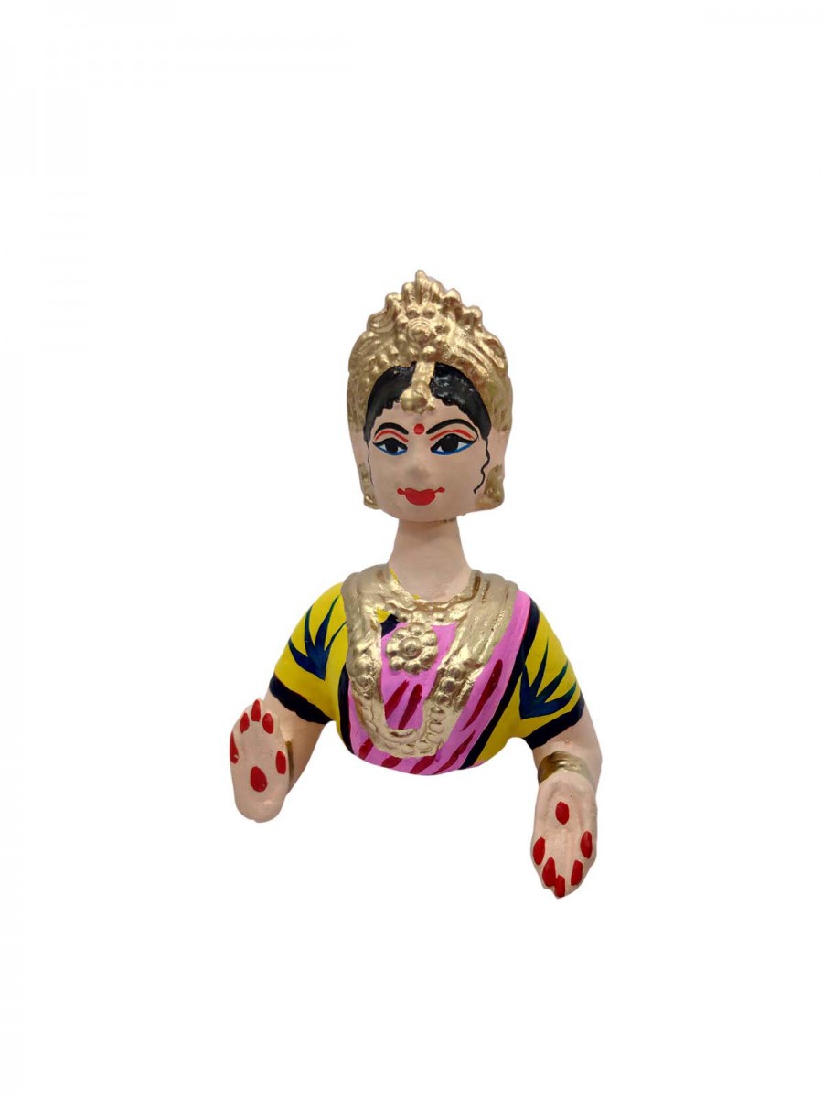 Tanjavur Dancing Doll : 11 Inch, Light Green-Pink-Yellow - Geographical Indexed