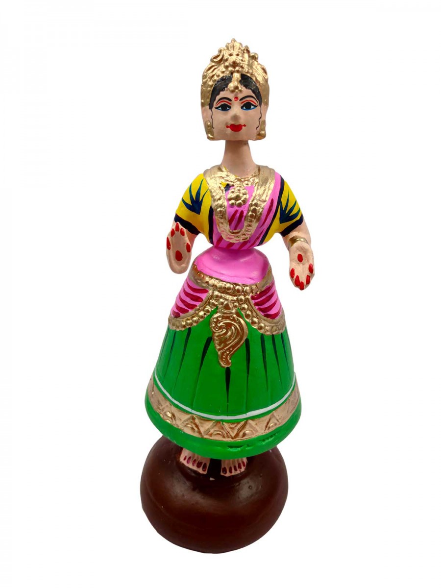 Tanjavur Dancing Doll : 11 Inch, Light Green-Pink-Yellow - Geographical Indexed