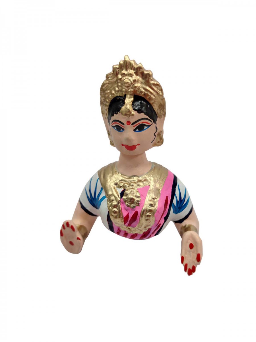 Tanjavur Dancing Doll : 11 Inch, White-Pink-White - Geographical Indexed