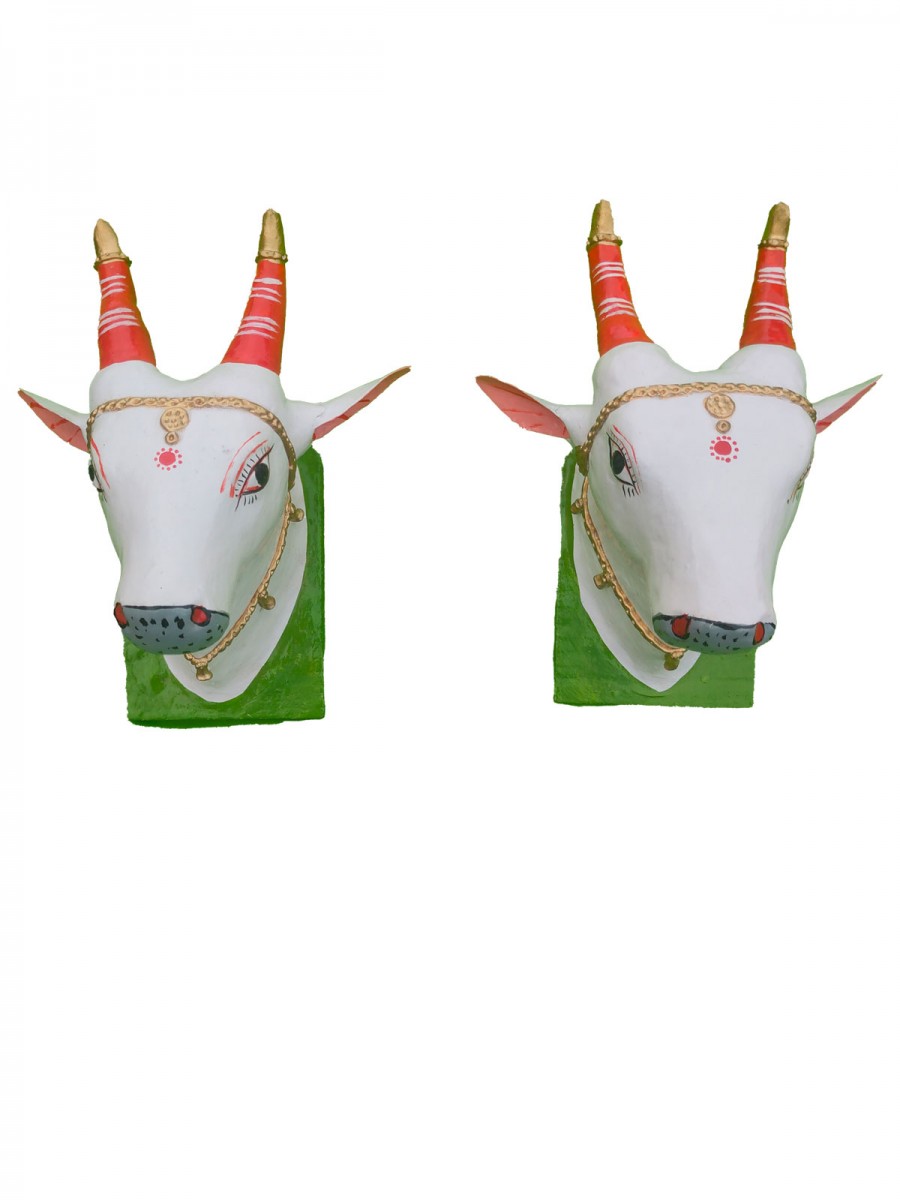 Kinnala Arts - Nandi Face, Pair, Big - 11 inches, White and Red - Geographical Indexed