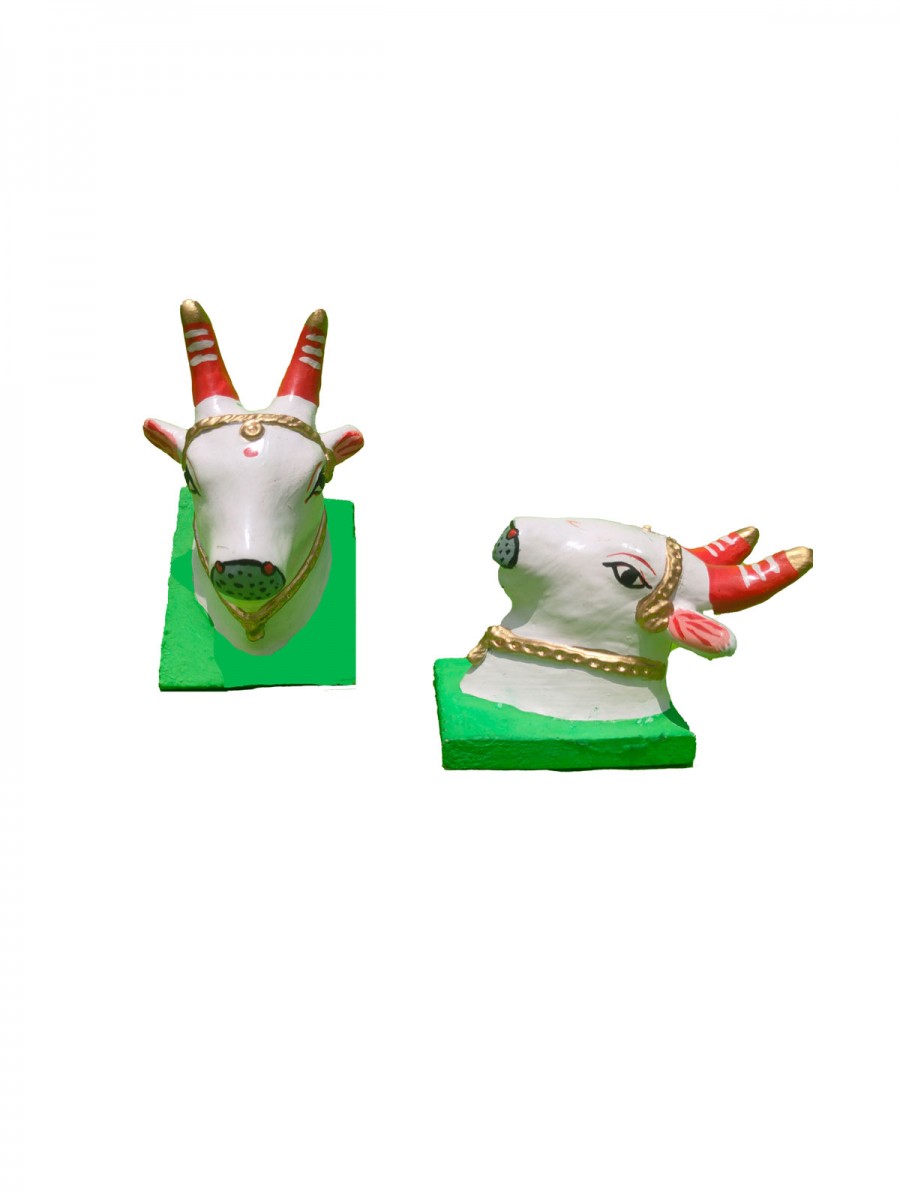 Kinnala Arts - Mini Nandi Face, Pair, Small-5" , White And Red - Geographical Index