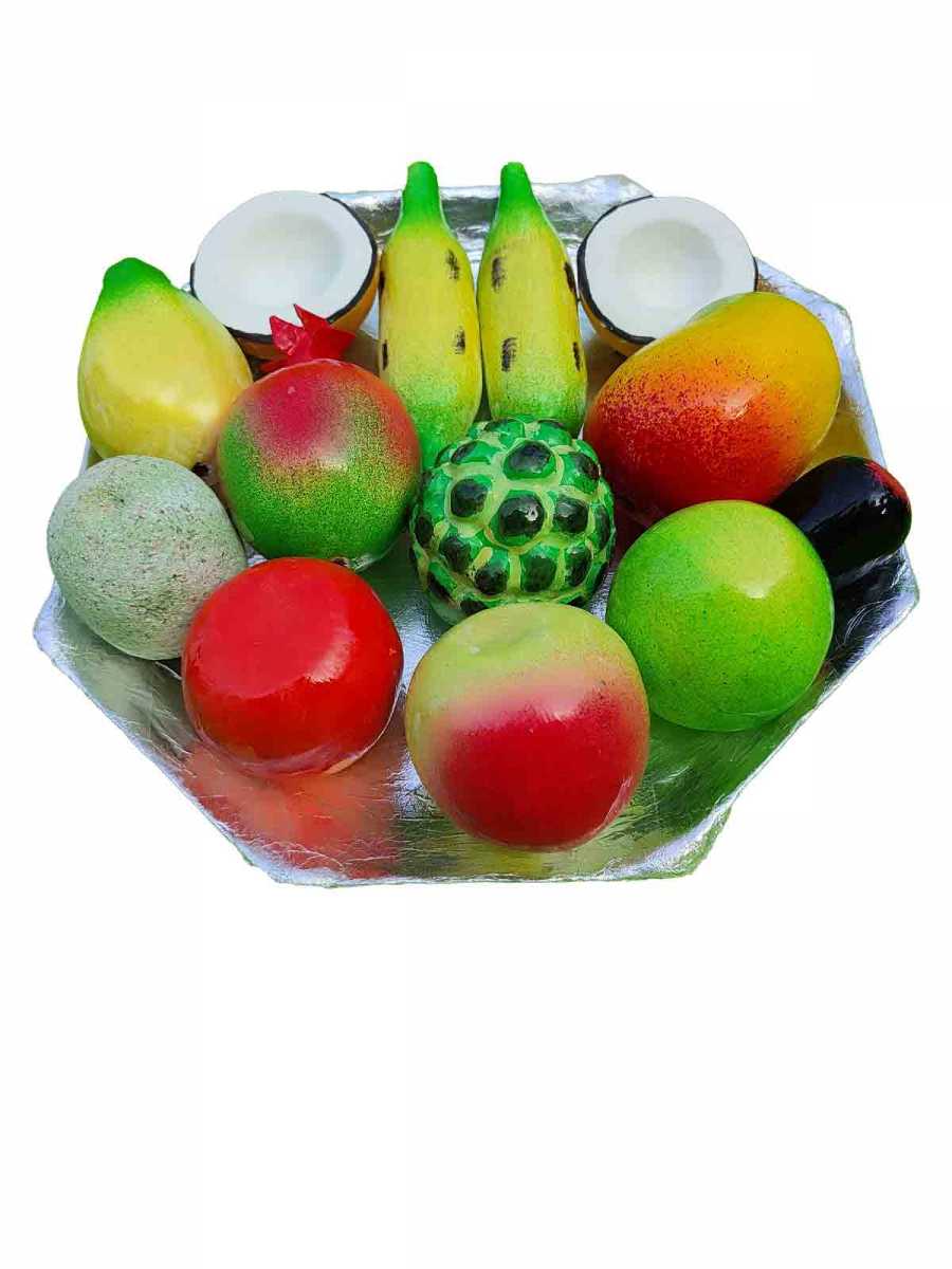 Kinnala Arts - Festive Decor - Wooden Fruits with Octagonal  Tray - Geographical Indexed